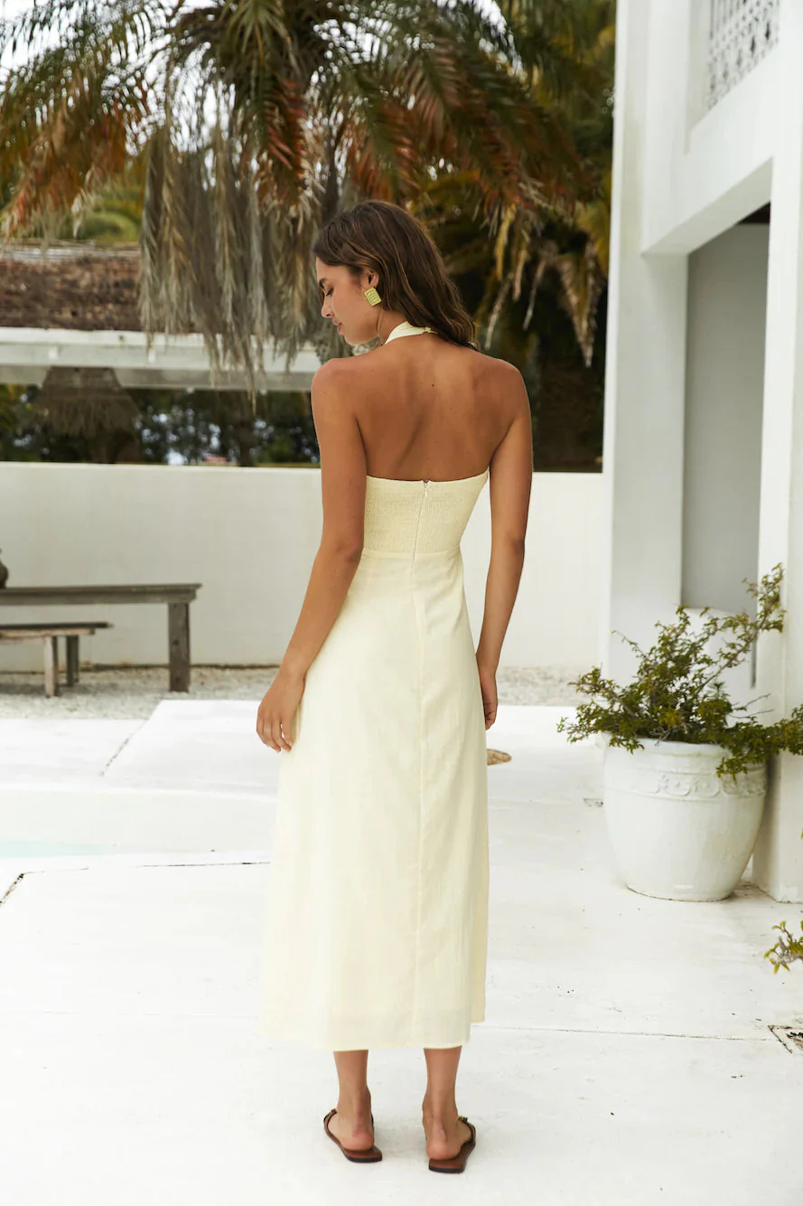 Scarlet Hues Halter Maxi Dress Lemon