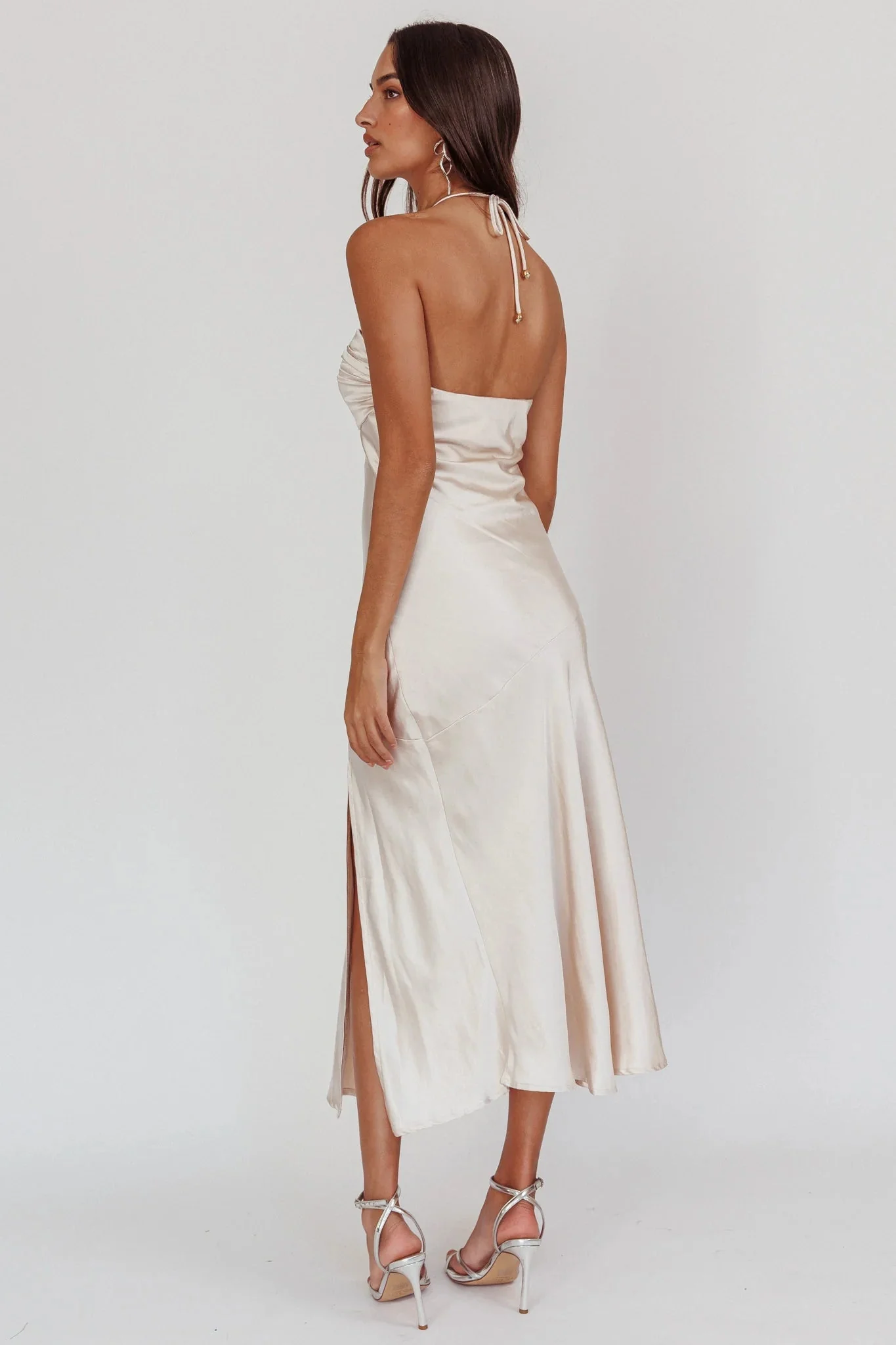 Kindred Spirit Strapless Gathered Bust Midi Dress Champagne