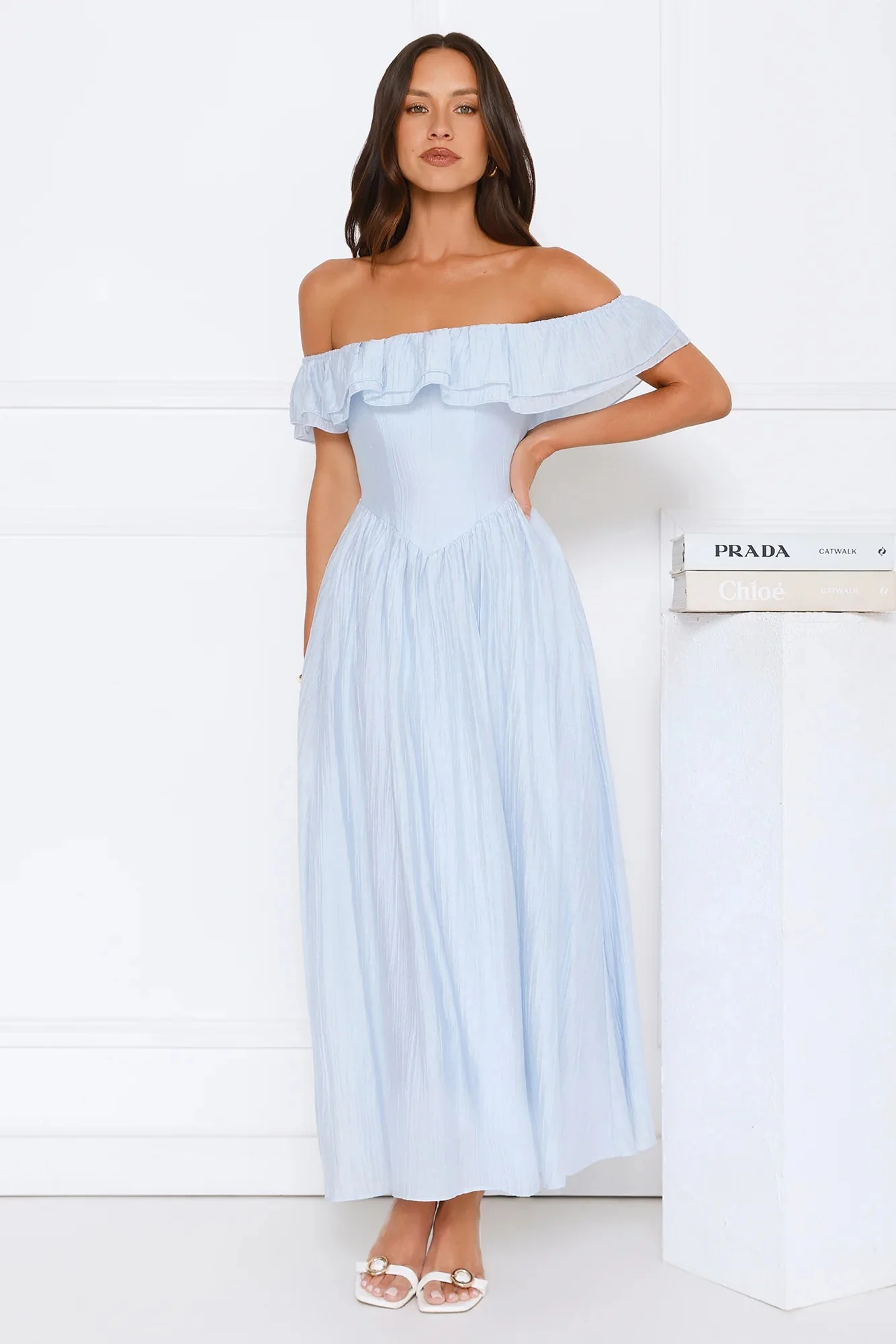 Twilight Sonata Off Shoulder Maxi Dress Blue