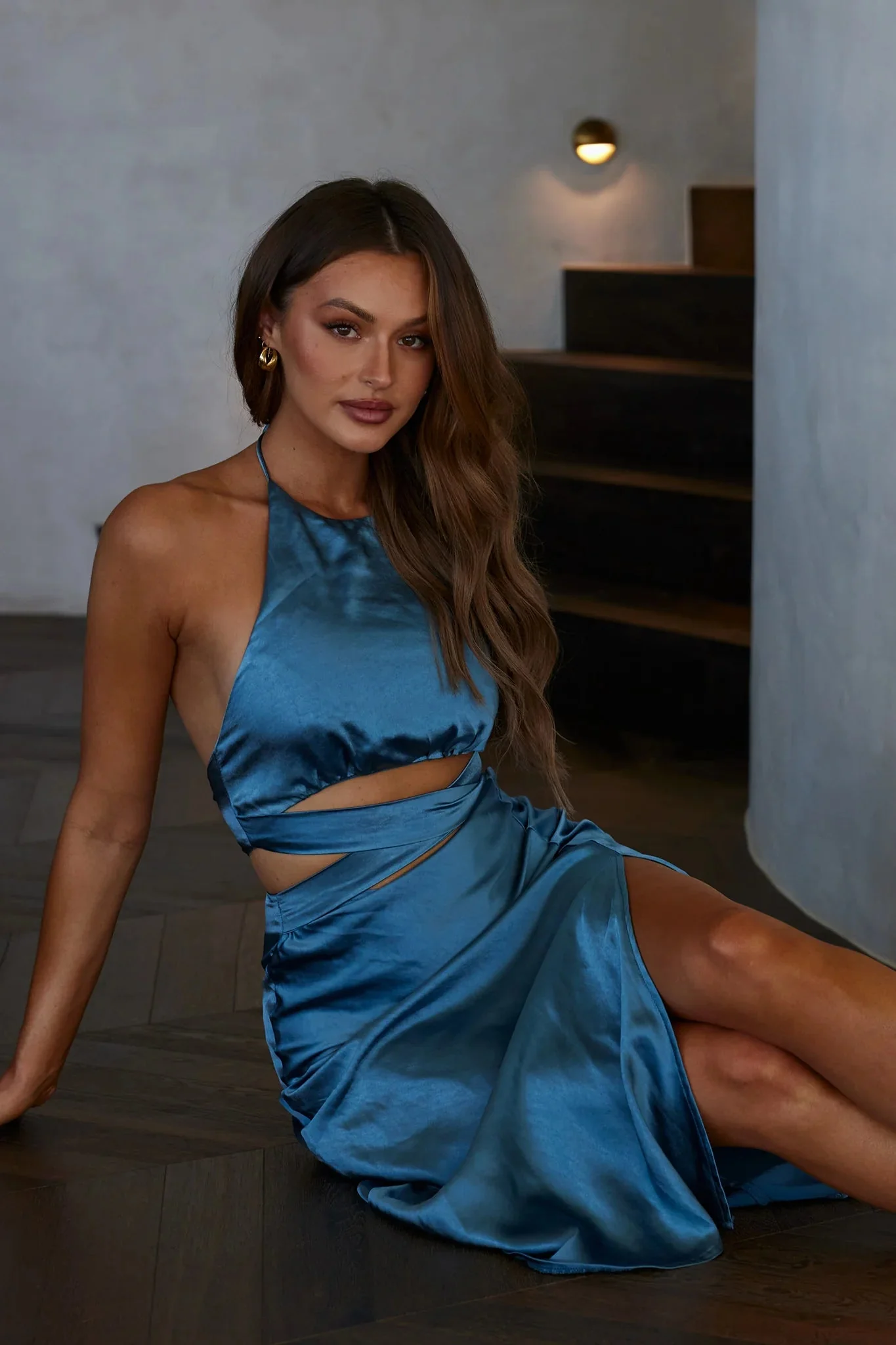 Social Butterfly Cut-Out Waist Midi Dress Midnight Blue