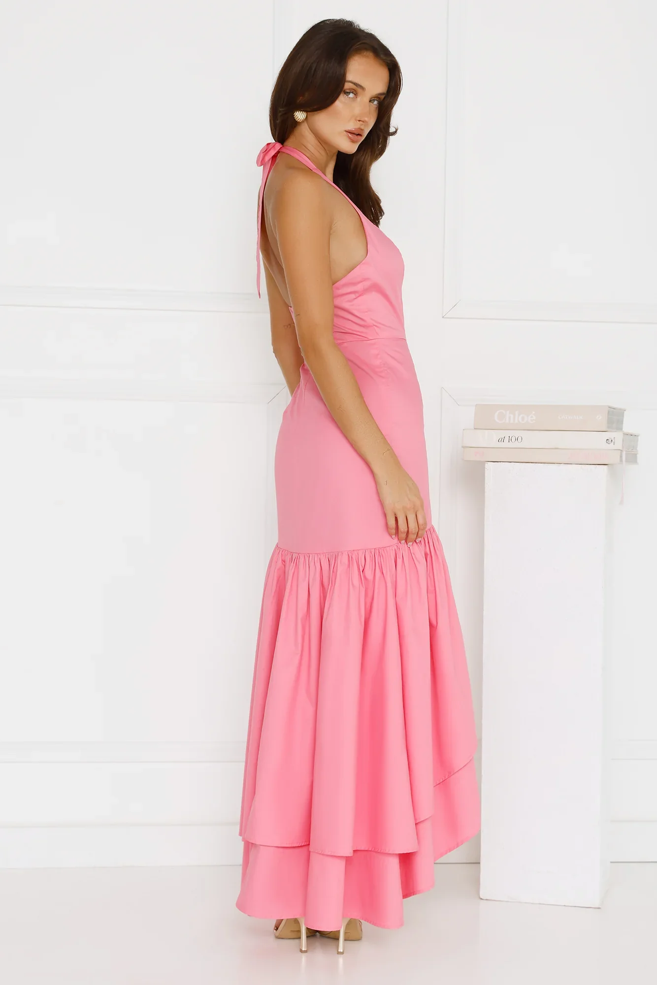 Lavish At Nighttime Halter Maxi Dress Pink