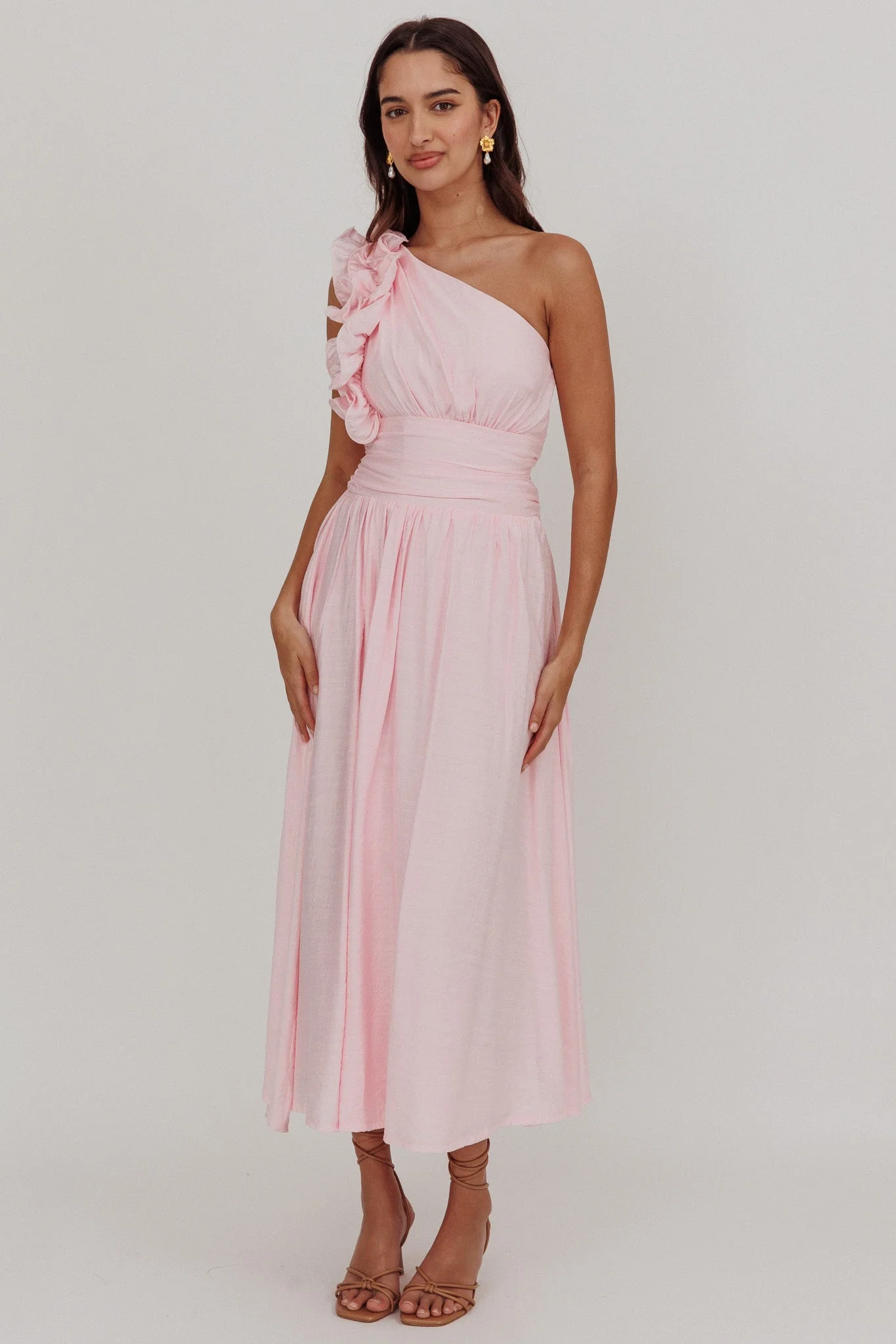 Antheia One-Shoulder Maxi Dress Baby Pink