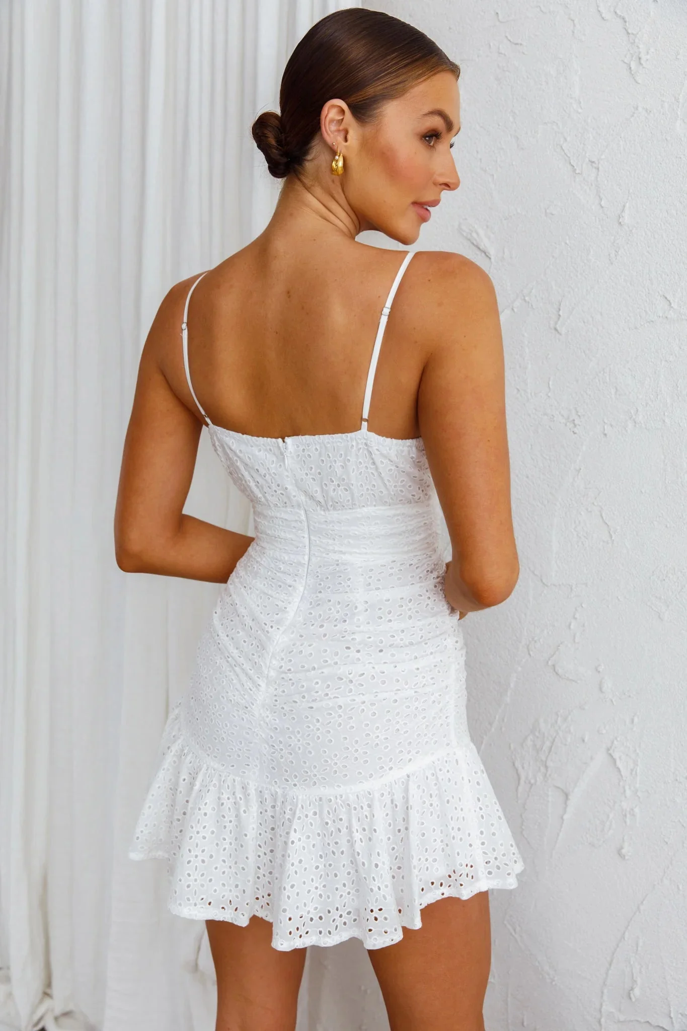 Paradis Cami Strap Ruched Bodice Mini Dress White