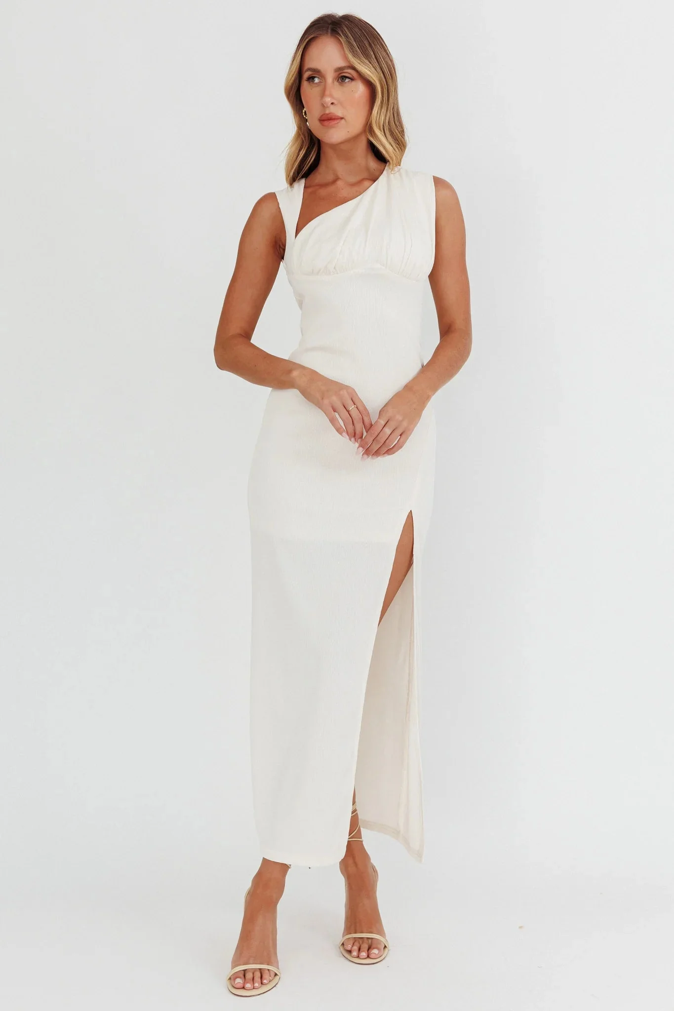 Daleela Asymmetric Neckline Maxi Dress Vanilla