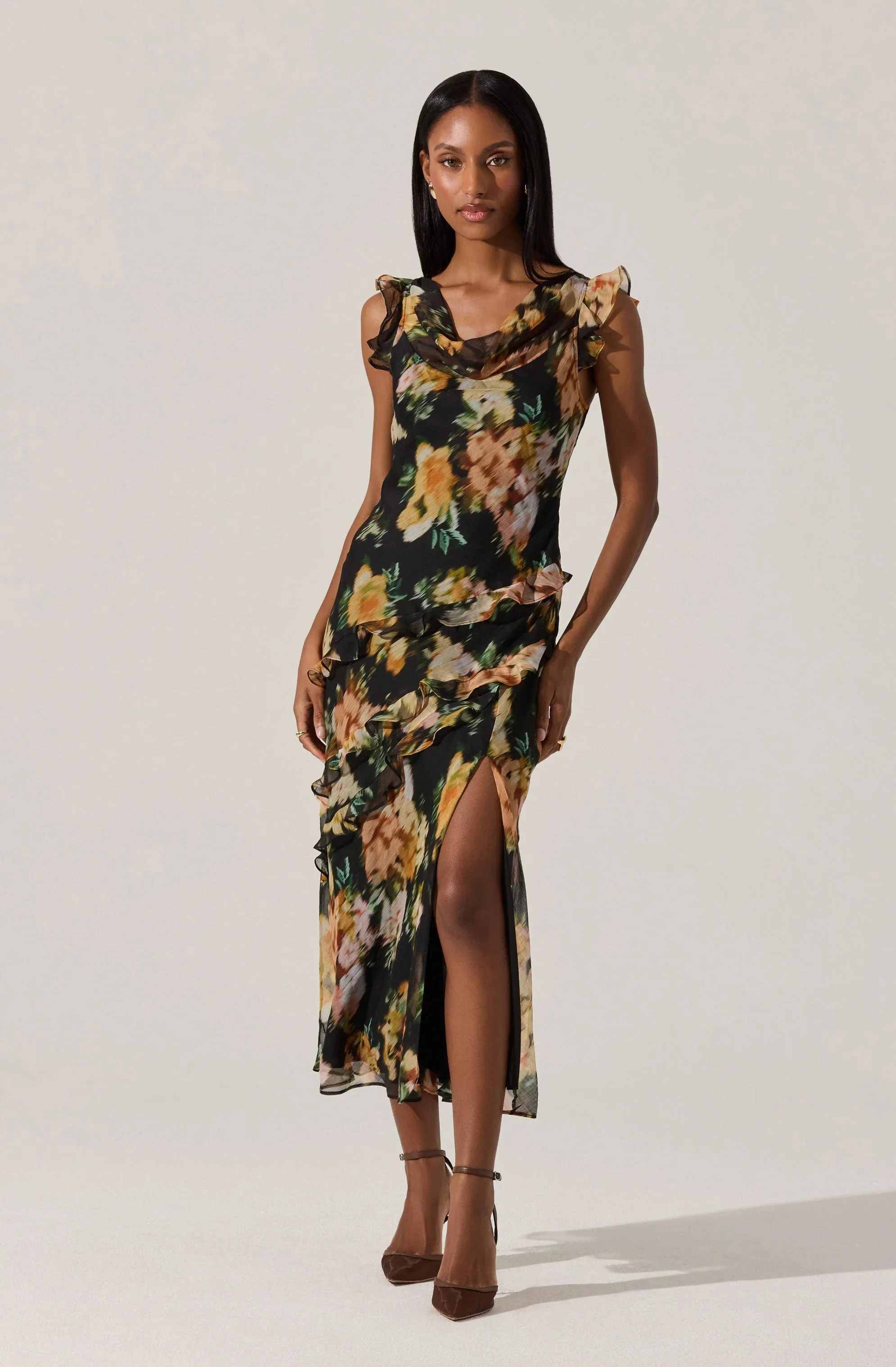 Alinta Ruffle Cowl Neck Dress