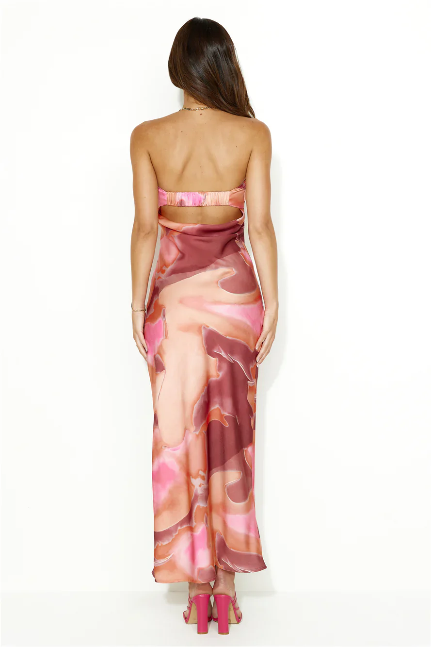 Impressive Girl Strapless Satin Maxi Dress Orange