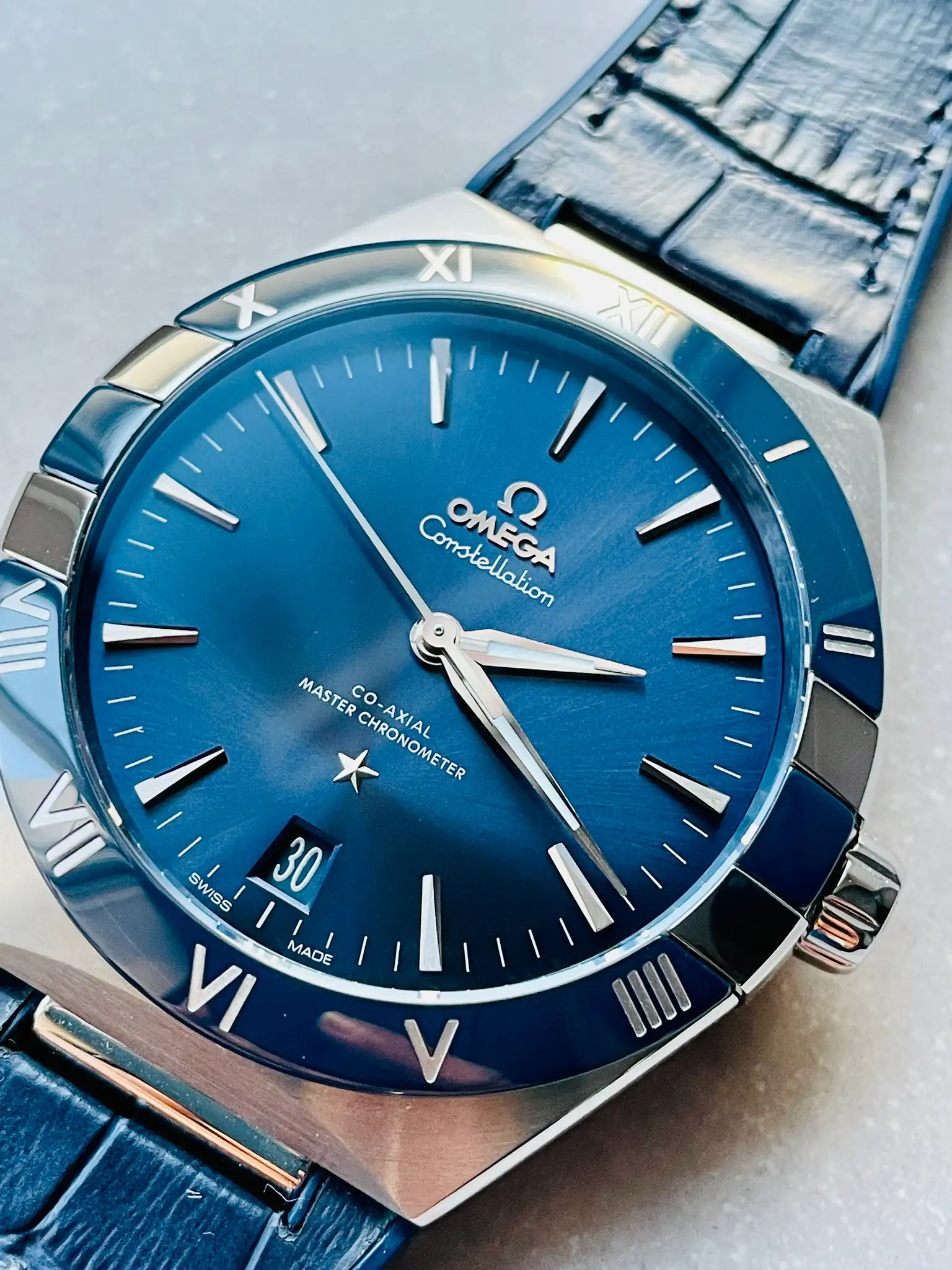 Omega Constellation Men Automatic Blue Leather Watch O13133412103001 - Bestter Watches