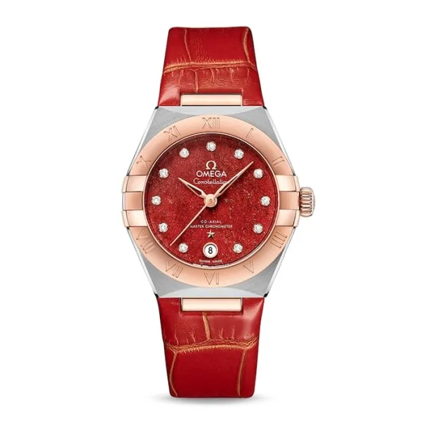 Omega Constellation Women Automatic Red Leather Watch O13123292099002 - Bestter Watches