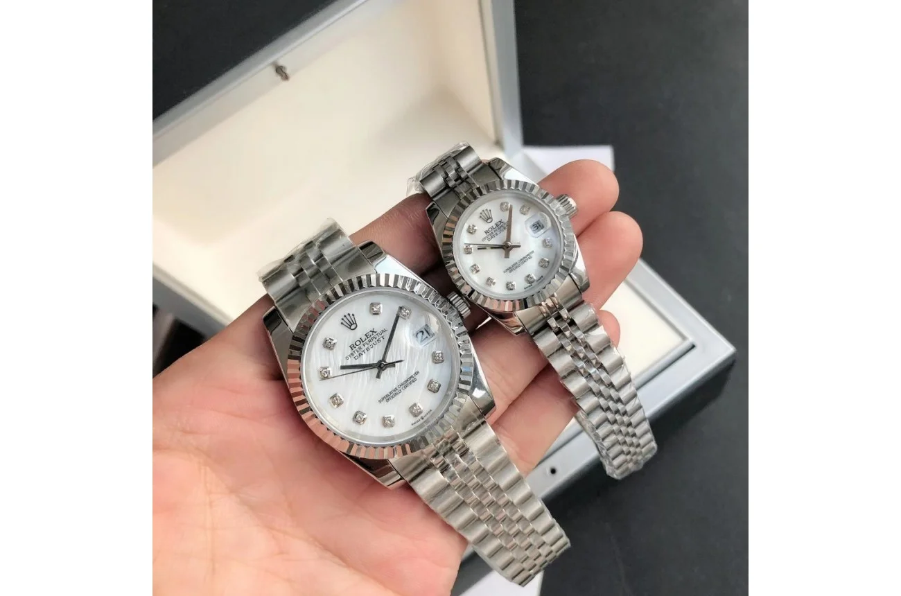 Couple Watches Rolex Datejust 36/28mm SS/SS Jub White/Dial - Bestter Watches