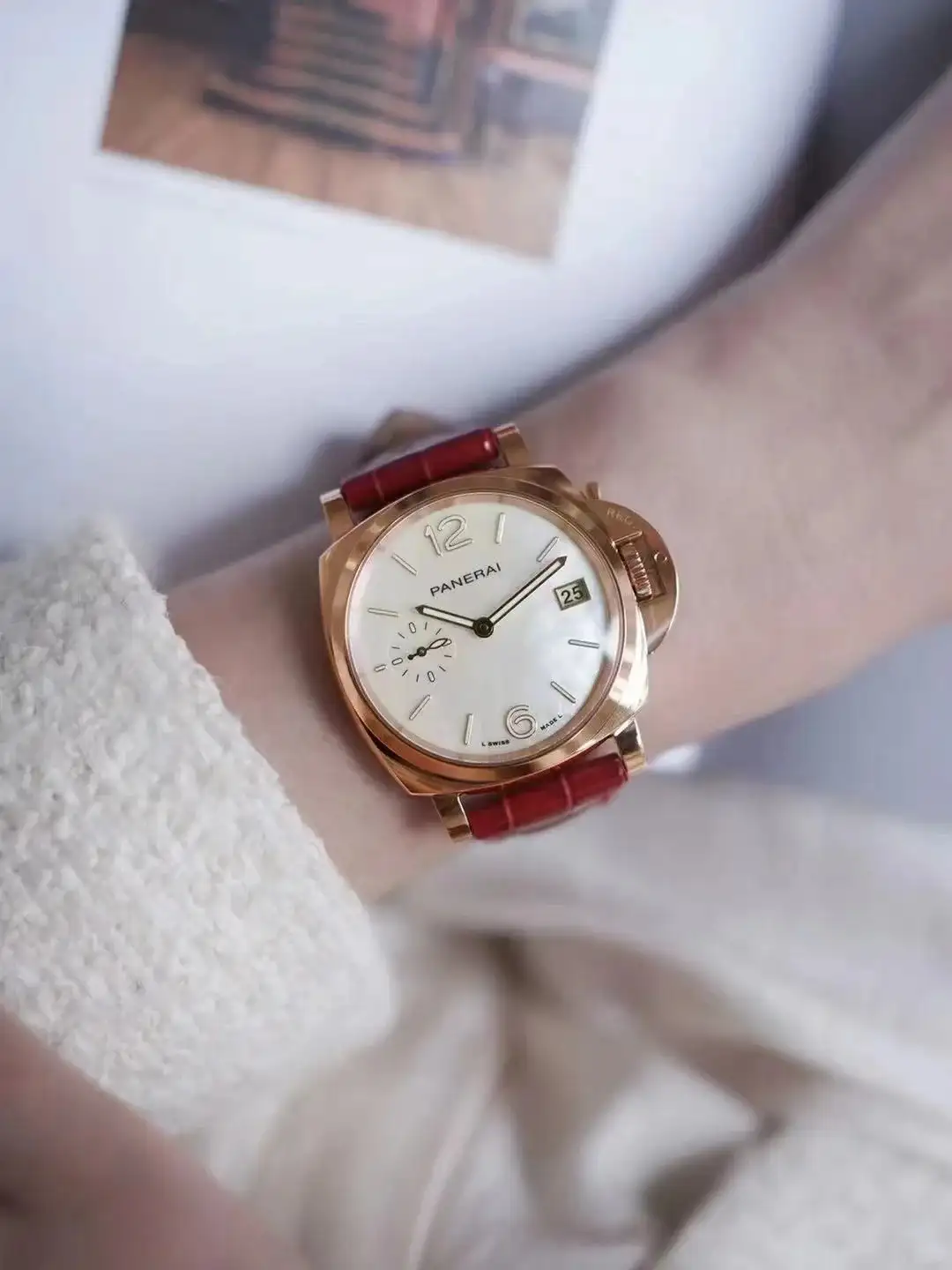 Panerai Luminor Due Men Automatic Mother Of Pearl Leather Watch PAM01280 - Bestter Watches