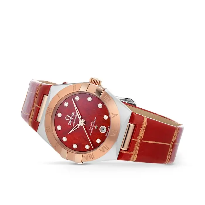Omega Constellation Women Automatic Red Leather Watch O13123292099002 - Bestter Watches