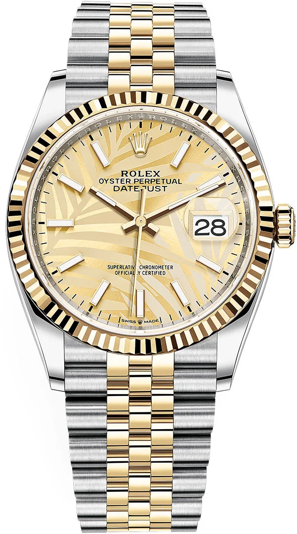 Rolex Datejust 36mm Gold Palm Motif Dial 126233 - Bestter Watches