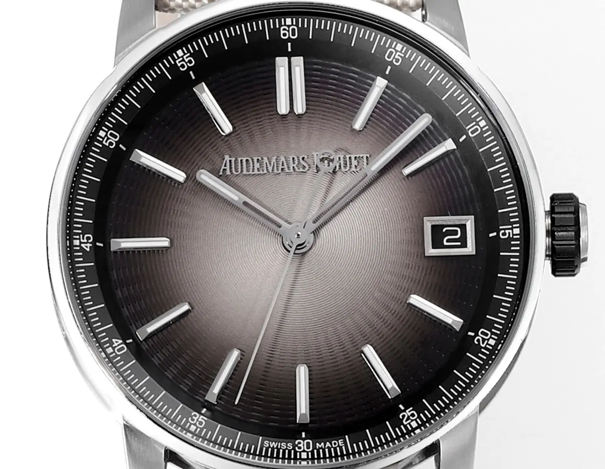 watch Audemars Piguet CODE 11.59 Stainless Steel Watch with Smoked Dial and Beige Fabric Strap, 41mm - Bestter Watches