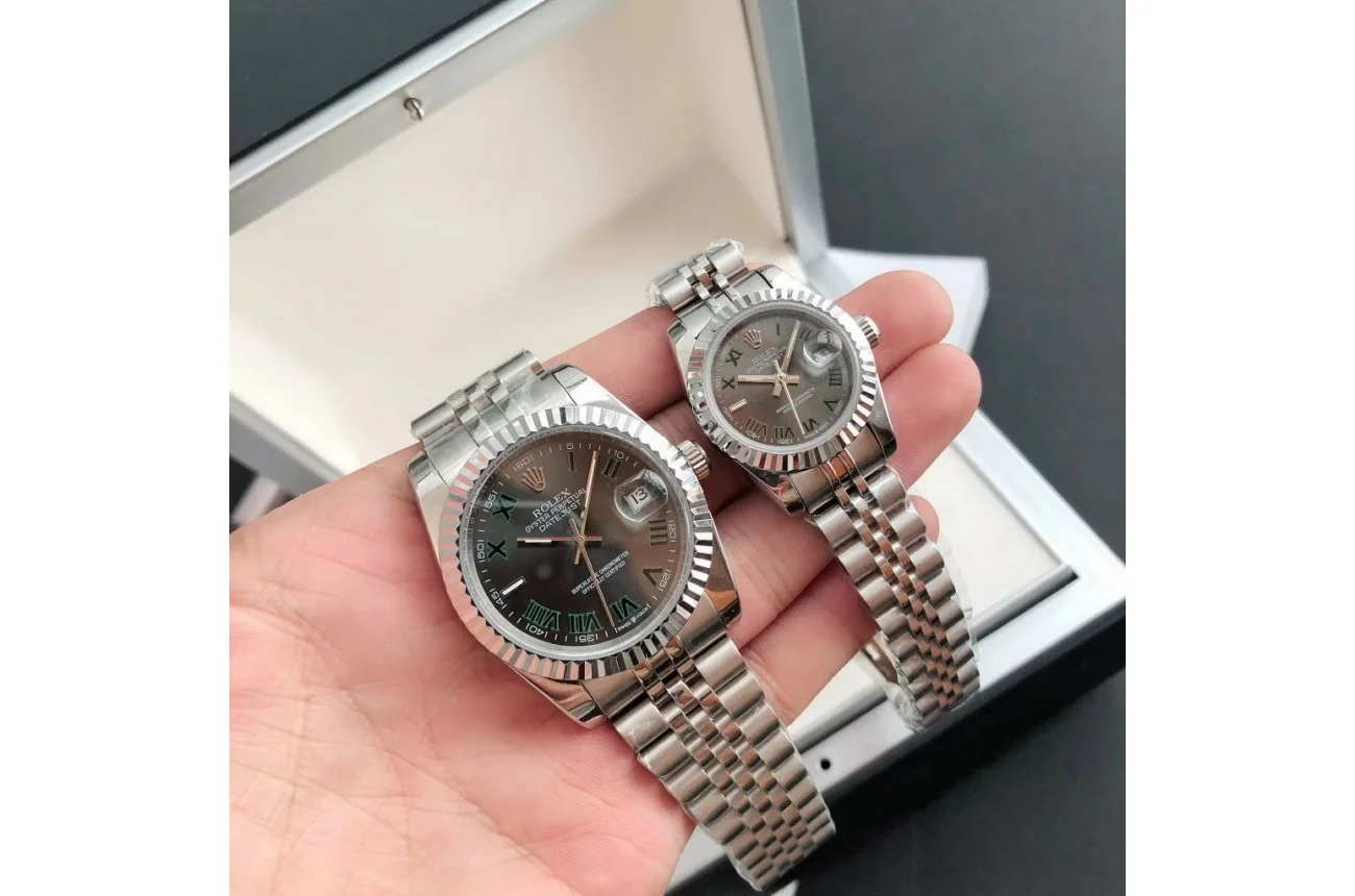 Couple Watches Rolex Datejust 36/28mm SS/SS Jub Grey/Rmn - Bestter Watches