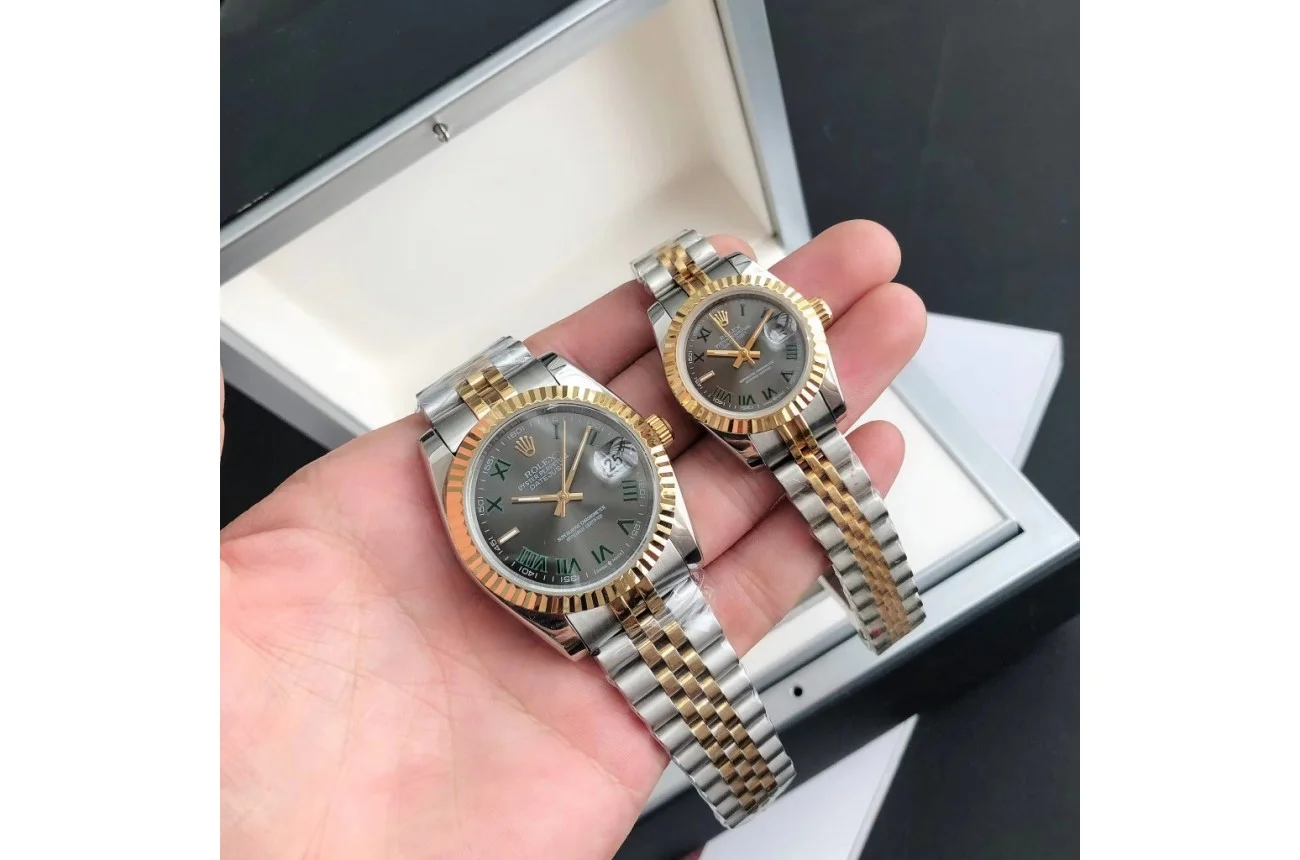 Couple Watches Rolex Datejust 36/28mm RG/SS Jub Grey/Rmn - Bestter Watches