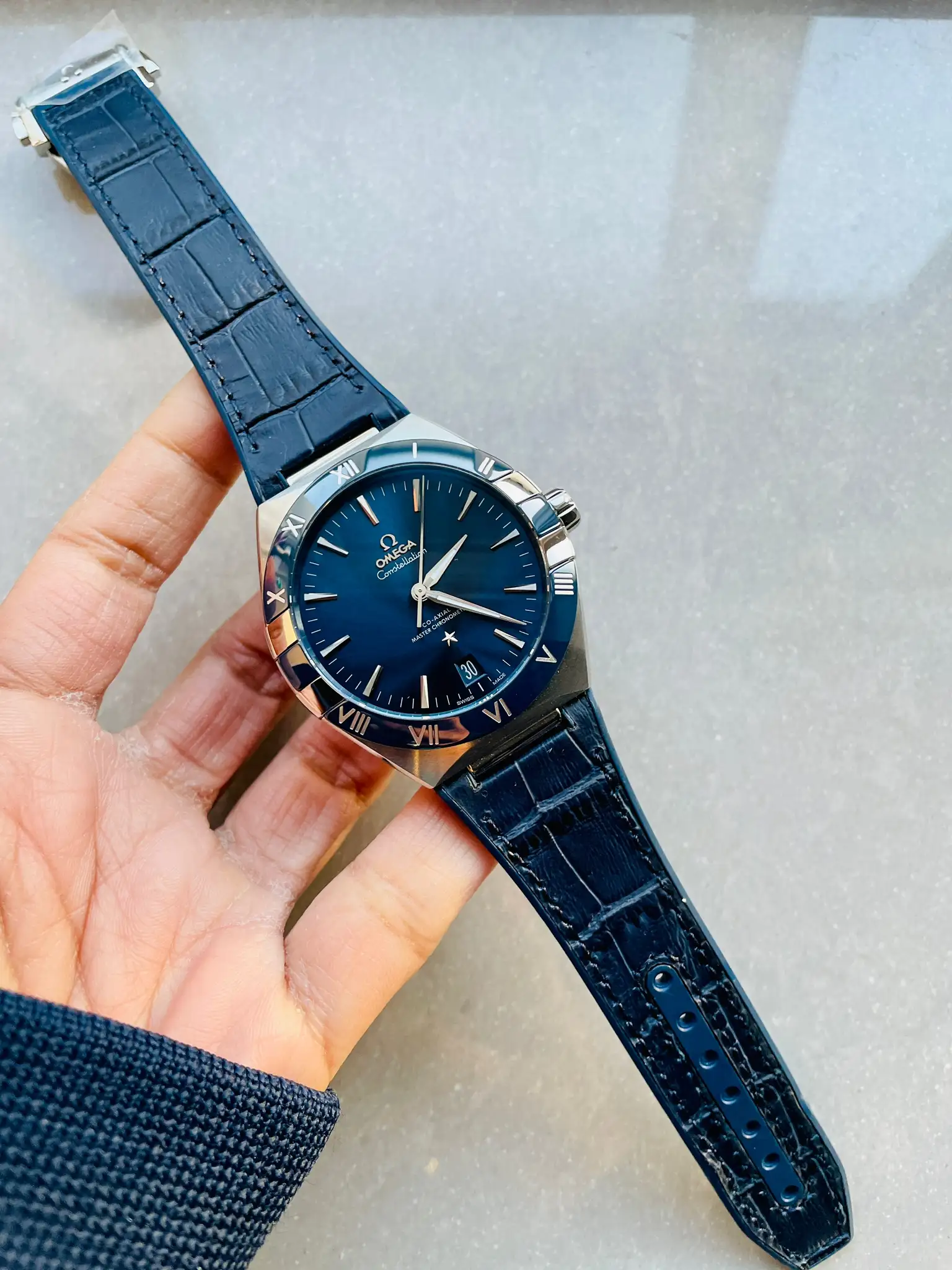 Omega Constellation Men Automatic Blue Leather Watch O13133412103001 - Bestter Watches