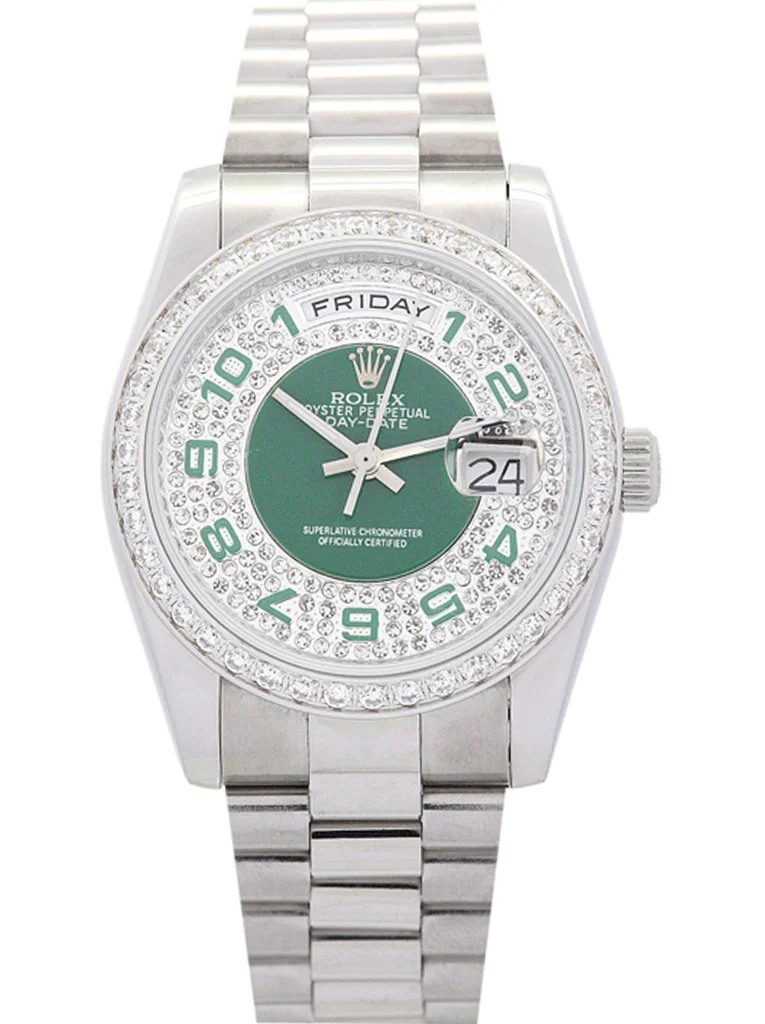 Rolex Day-Date 36mm Green and Silver with Diamonds Dial 118346 - Bestter Watches