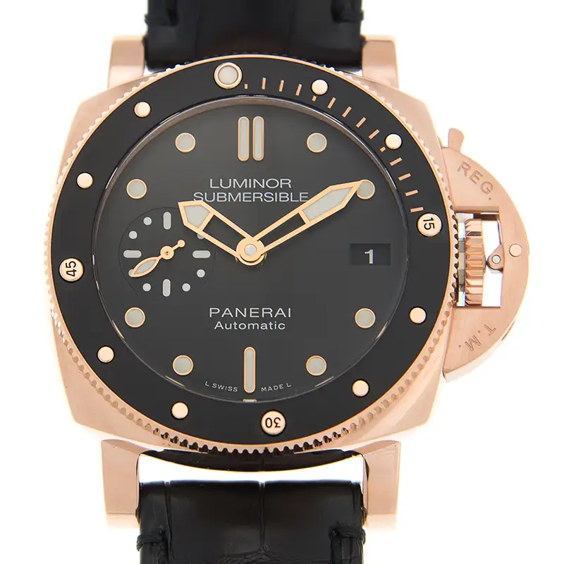 Panerai Submersible Men Automatic Black Alligator Watch PAM00974 - Bestter Watches