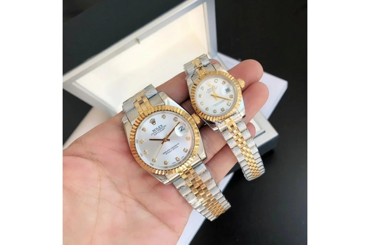 Couple Watches Rolex Datejust 36/28mm RG/SS Jub Sliver/Dia - Bestter Watches