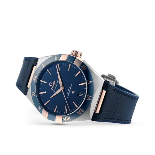 Omega Constellation Men Automatic Blue Leather Watch O13123412103001 - Bestter Watches