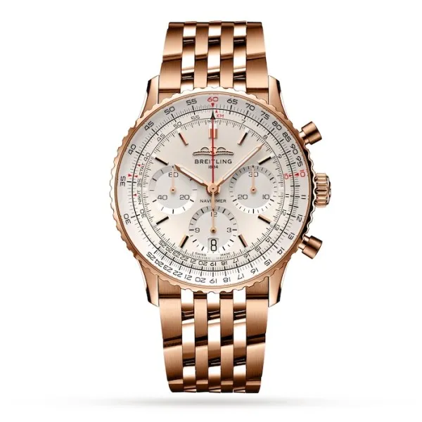 Breitling Navitimer Men Automatic Silver 18ct Rose Gold Watch RB0139211G1R1 - Bestter Watches