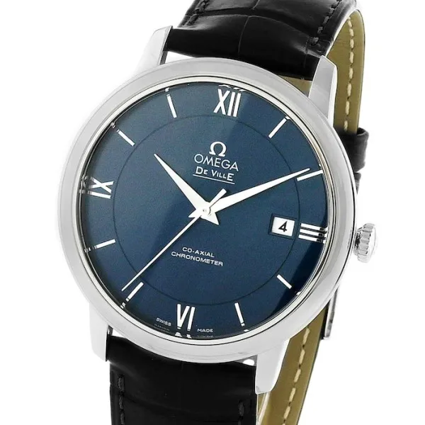 Omega De Ville Men Automatic Blue Leather Watch O42413402003001 - Bestter Watches
