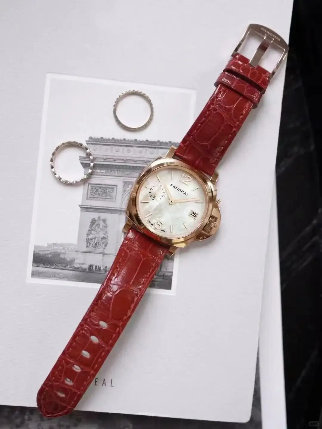 Panerai Luminor Due Men Automatic Mother Of Pearl Leather Watch PAM01280 - Bestter Watches