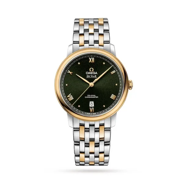 Omega De Ville Men Automatic Green Stainless Steel   18ct Gold Watch O42420402010001 - Bestter Watches