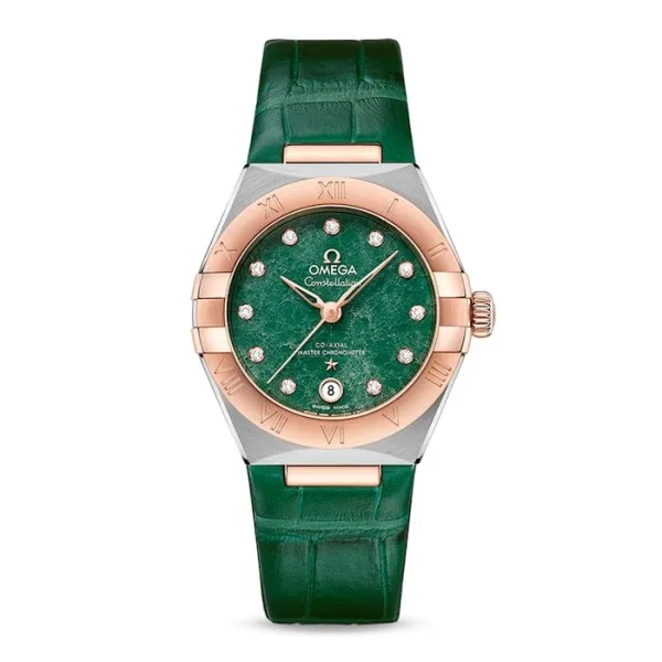 Omega Constellation Women Automatic Green Leather Watch O13123292099001 - Bestter Watches