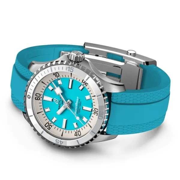 Breitling Superocean Unisex Automatic Turquoise Rubber Watch A17377211C1S1 - Bestter Watches