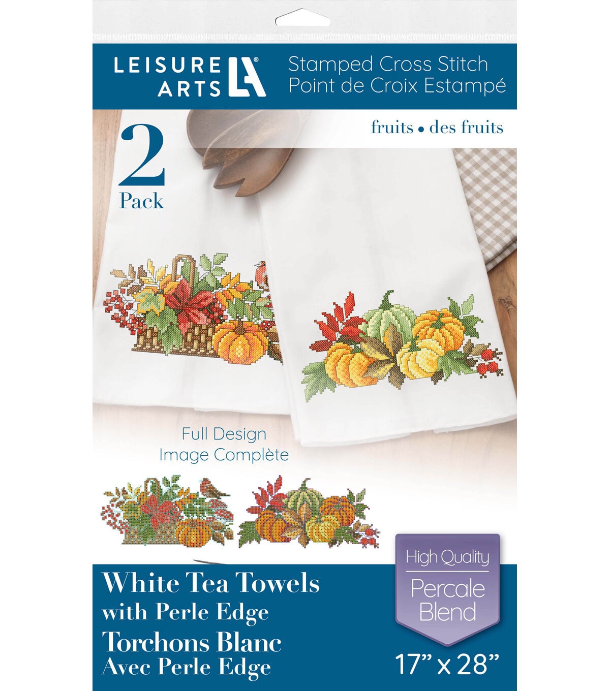 Leisure Arts 17 x 28 Fruits Tea Towel Stamped Cross Stitch Kit