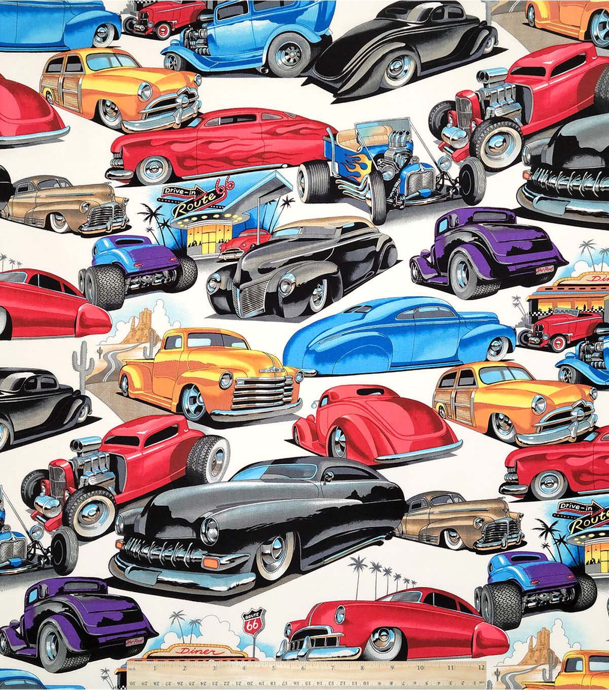 Alexander Henry Lead Sleds on White Premium Cotton Fabric