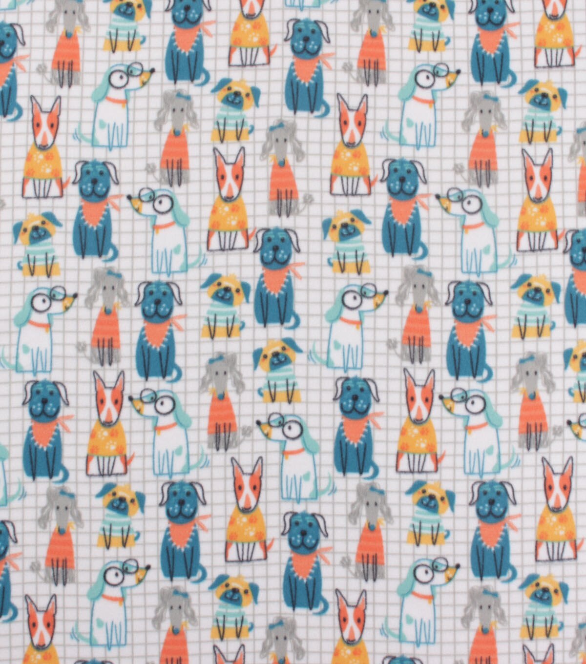 Blizzard Fleece Fabric Cool Dogs on Grid