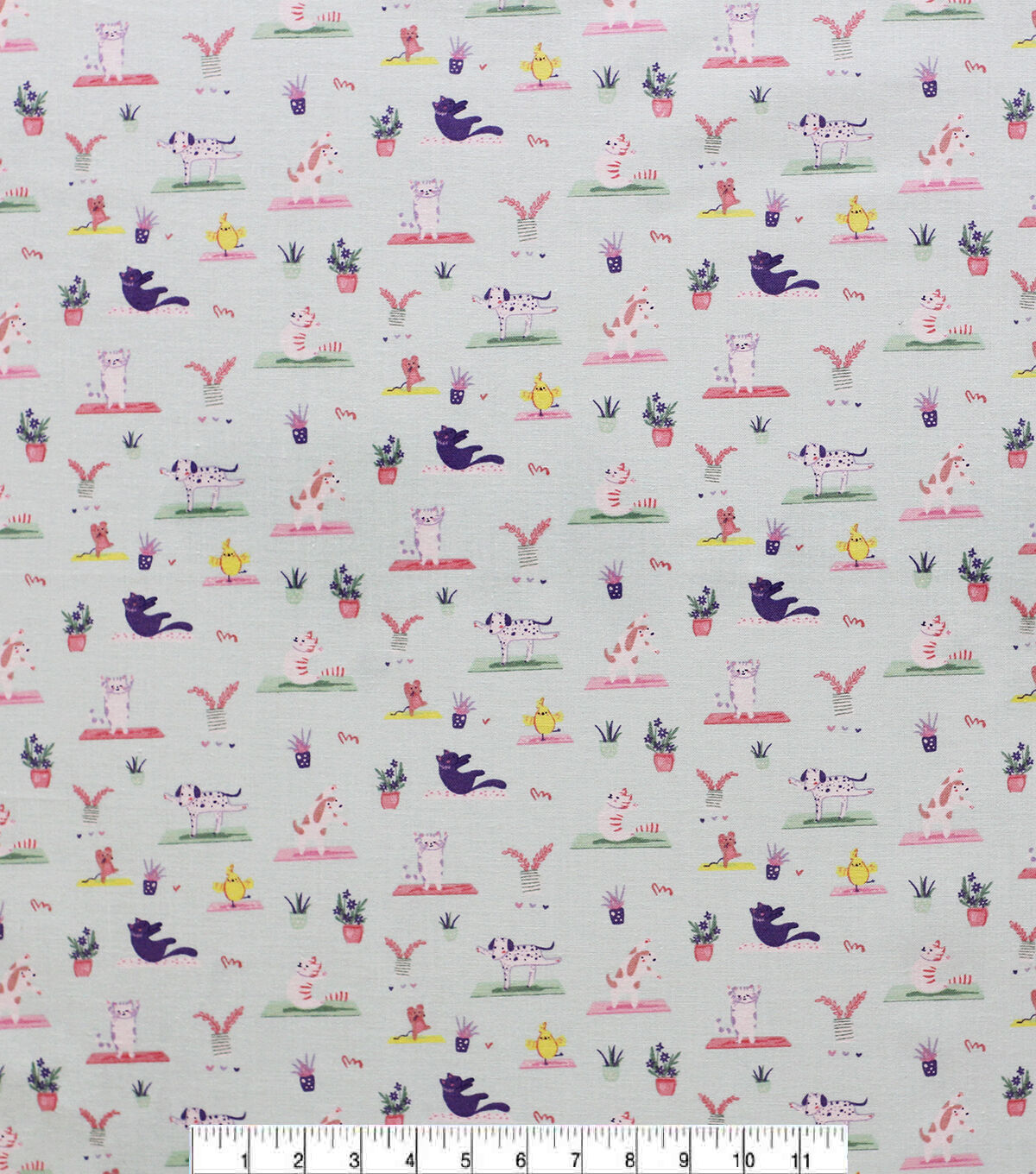 Pets Doing Yoga Teal Keepsake Cotton Fabric