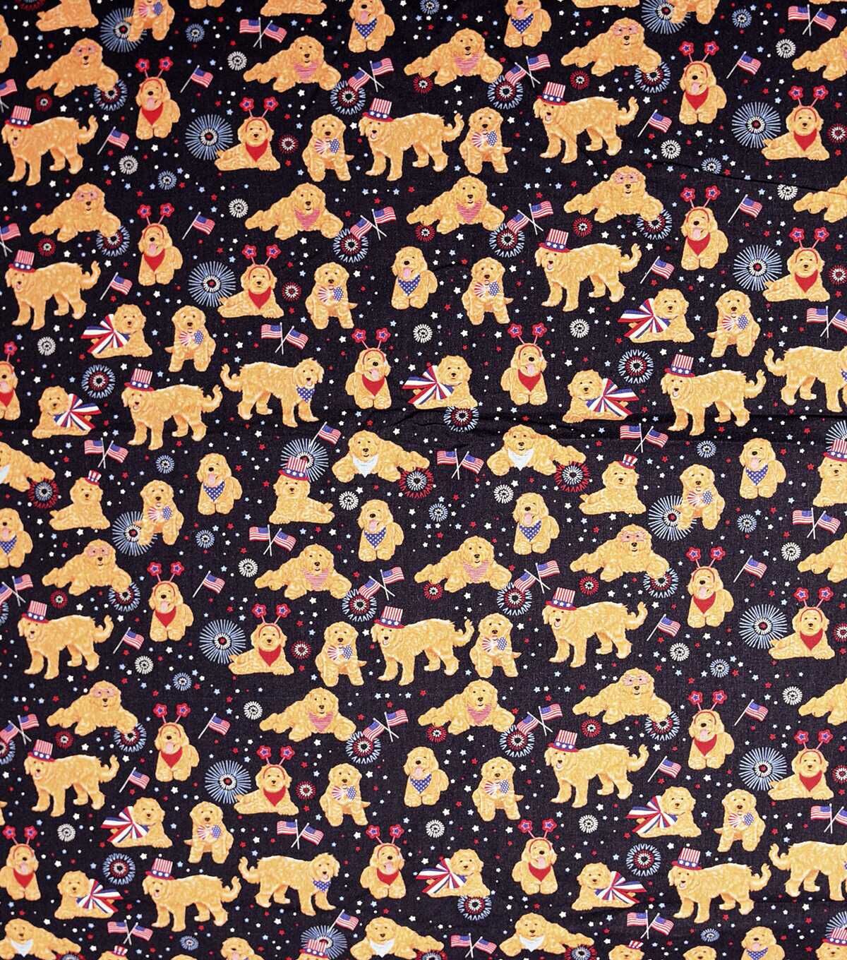 Patriotic Golden Doodles Cotton Fabric