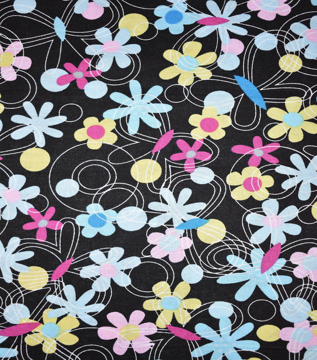 Multi Color Daisy Black Novelty Cotton Fabric