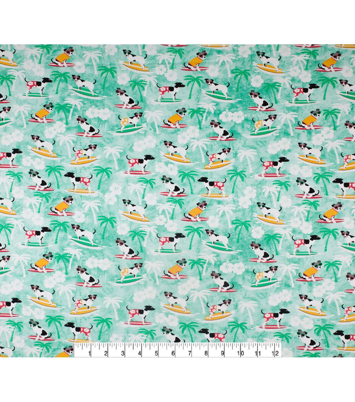 Novelty Cotton Fabric Surfing Dogs