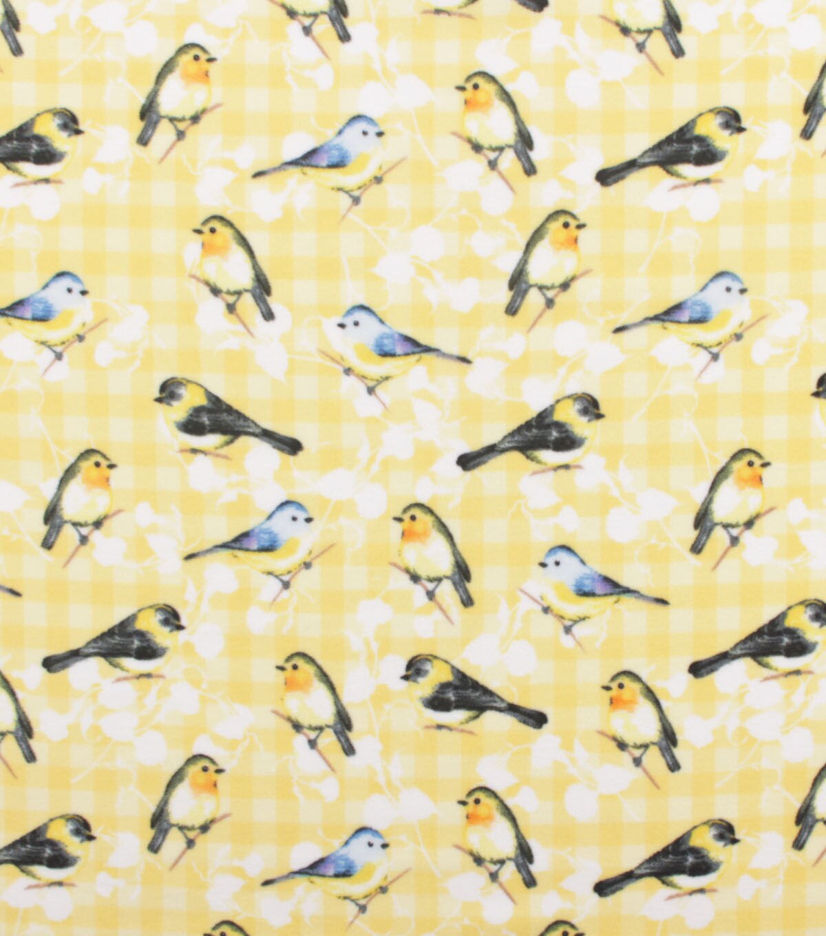 Birds on Gingham Anti Pill Fleece Fabric