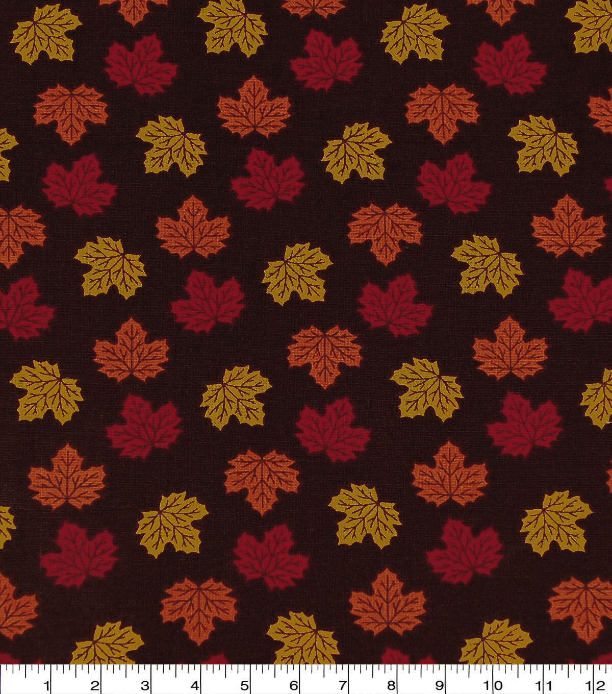Brown Mini Tossed Leaves Harvest Cotton Fabric