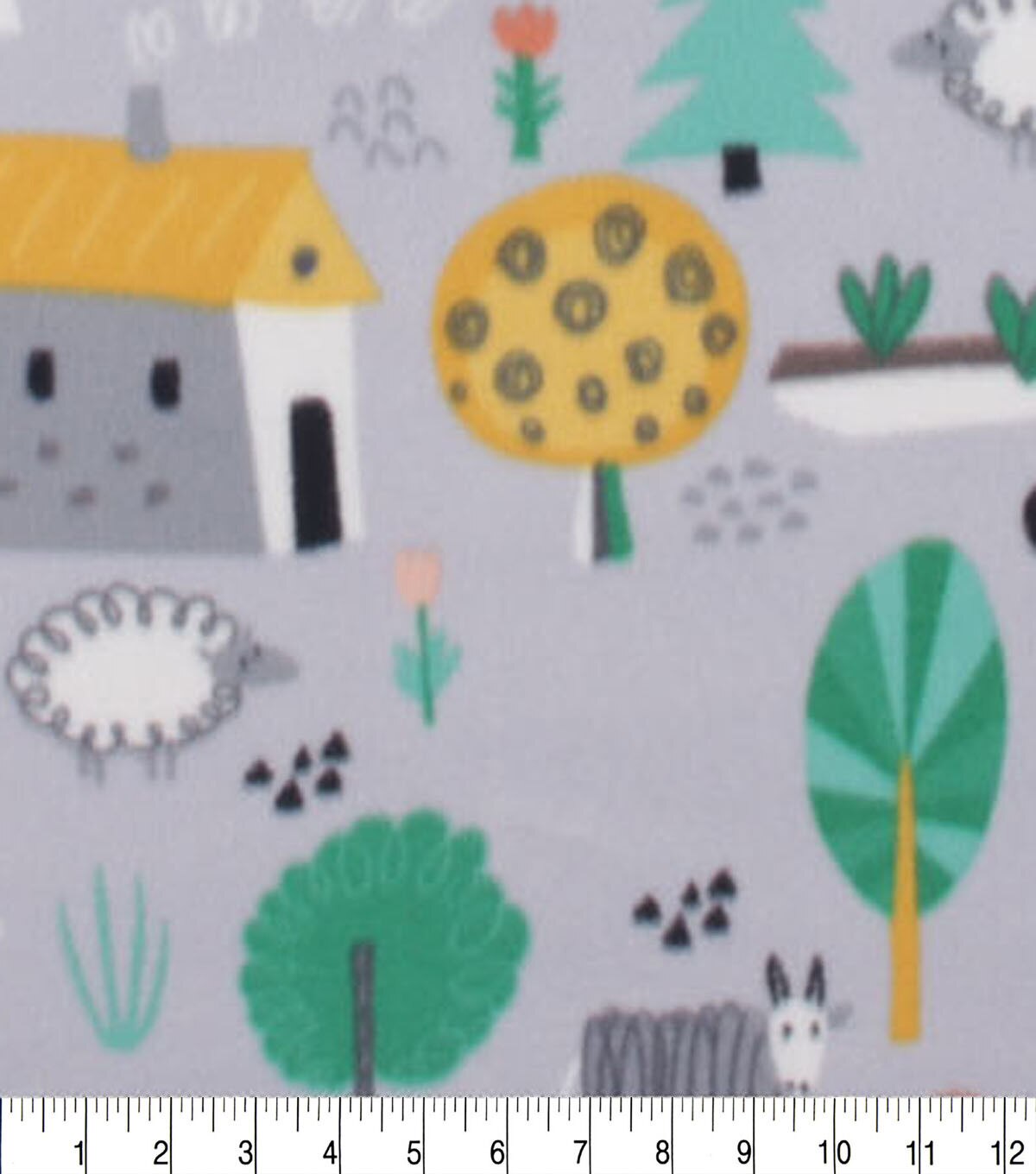 Farm On Gray Blizzard Fleece Fabric