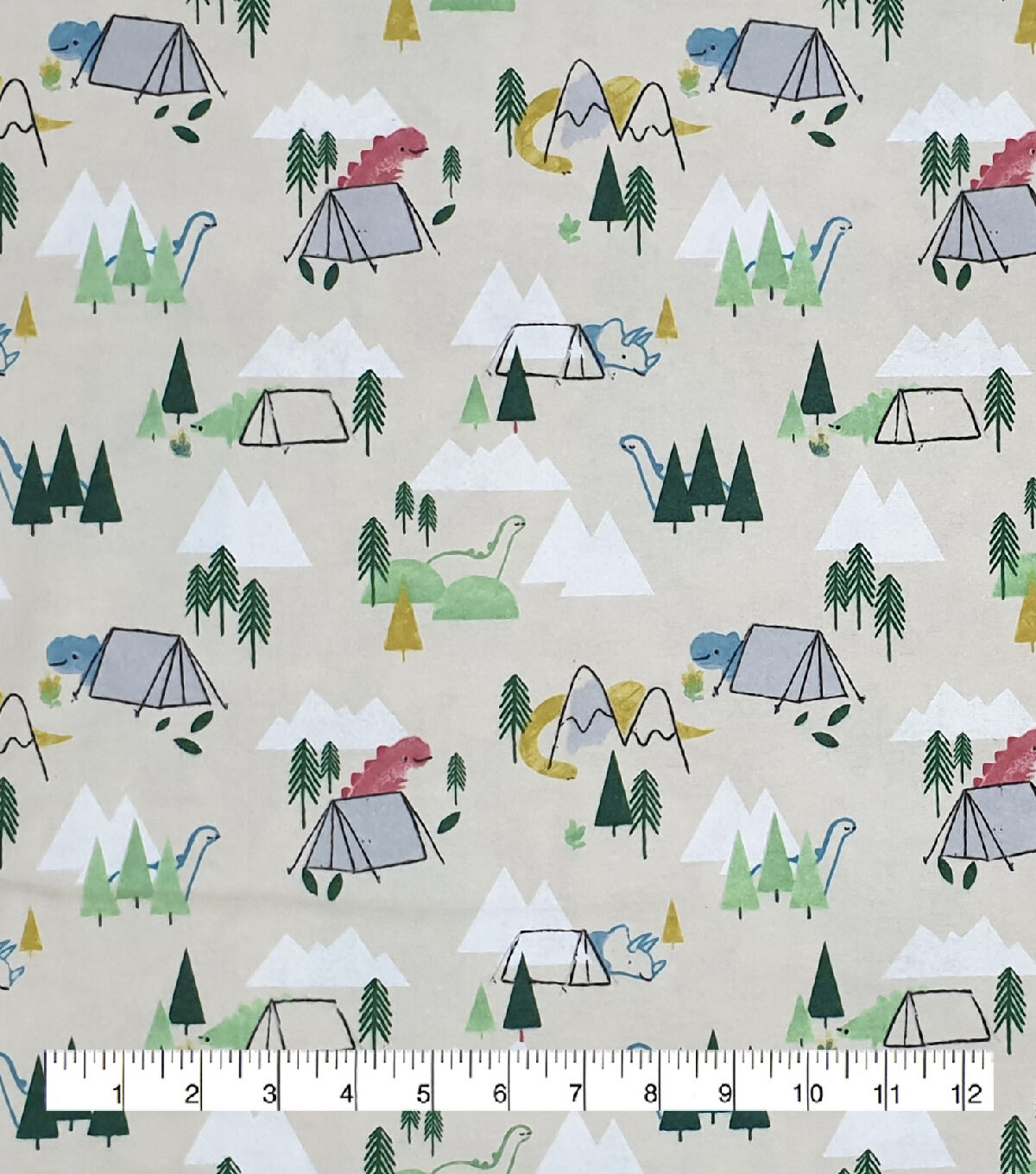 Watercolor Camping Dinos Super Snuggle Flannel Fabric