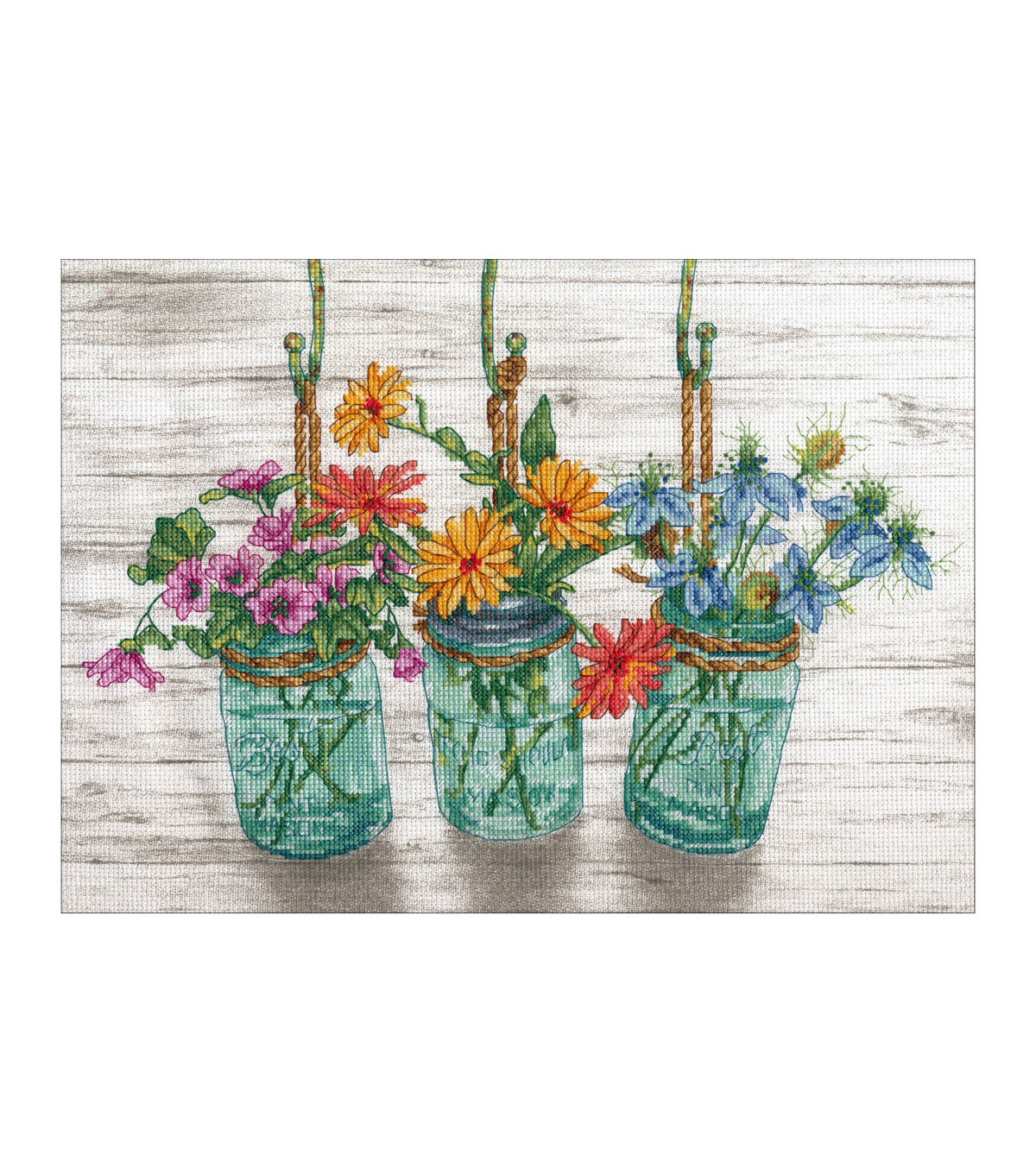 Dimensions 14 x 10 Flowering Jars Counted Cross Stitch Kit