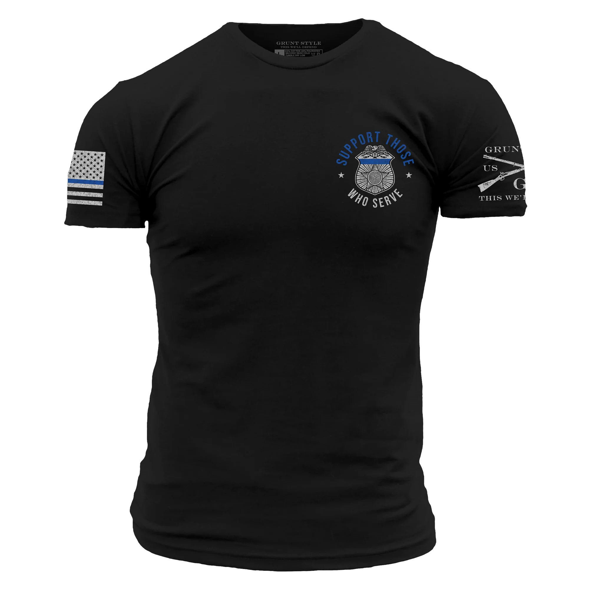 Blue Line Support Those Who Serve T-Shirt - Black