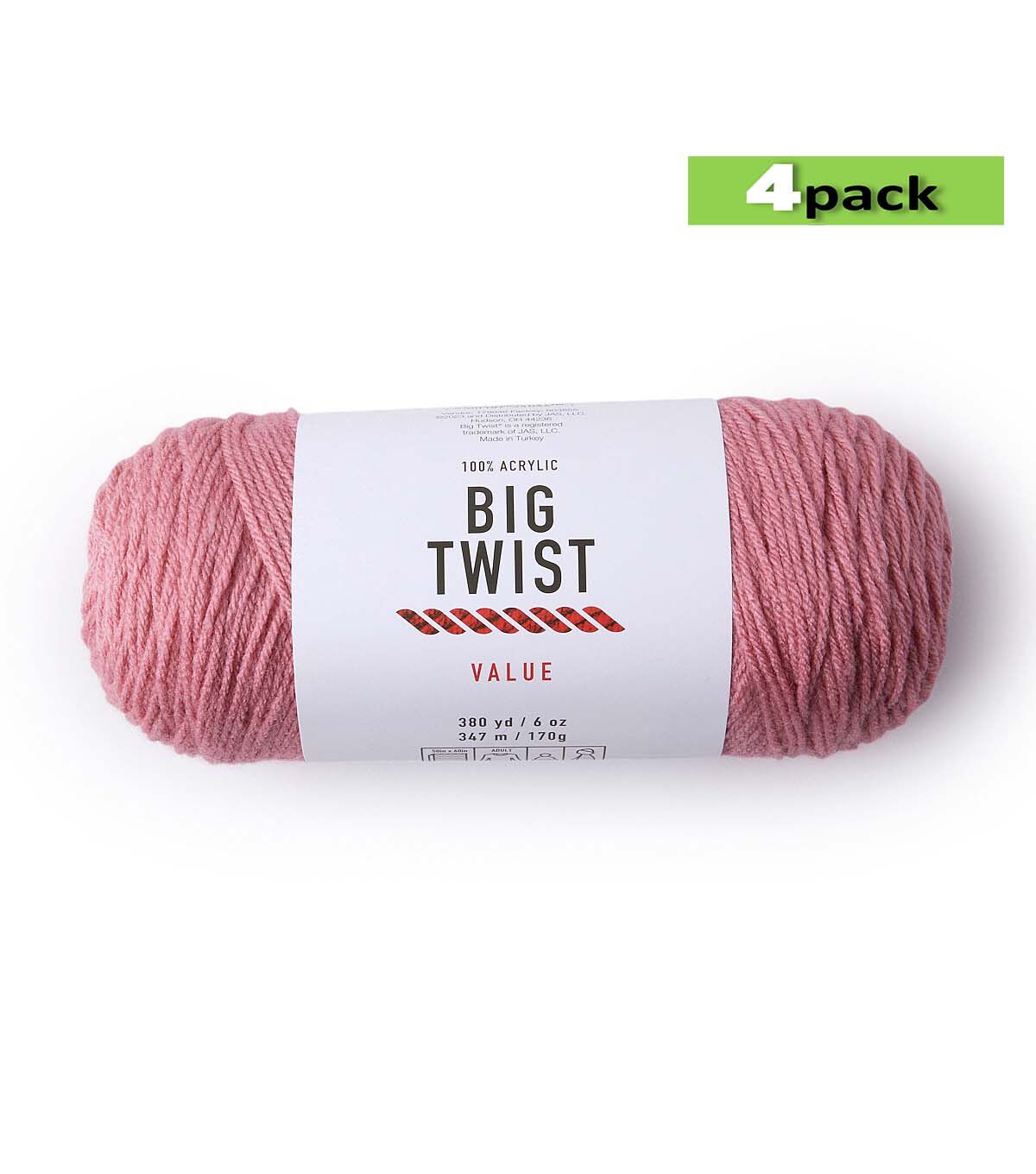 4pk Solid Pink Medium Weight Acrylic 380yd Value Yarn by Big Twist