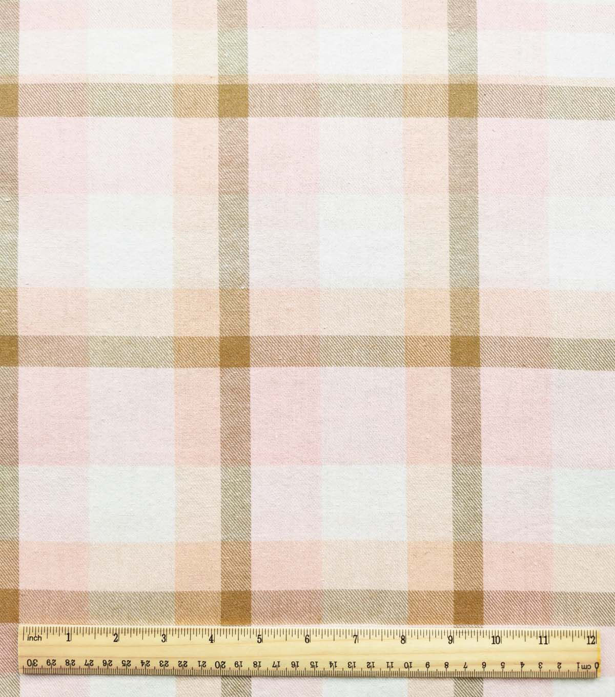 Pink & Brown Plaid Flannel Backed Sherpa Fabric