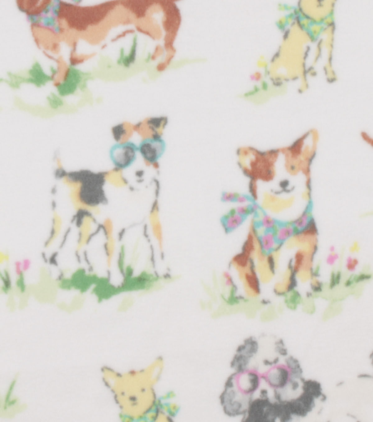 Watercolor Dogs on White Anti Pill Plush Fleece Fabric