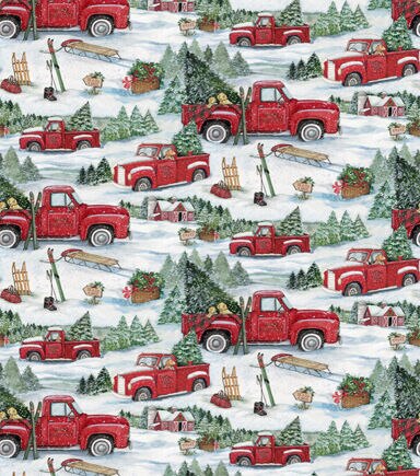 White Snowy Ski Day Christmas Cotton Fabric