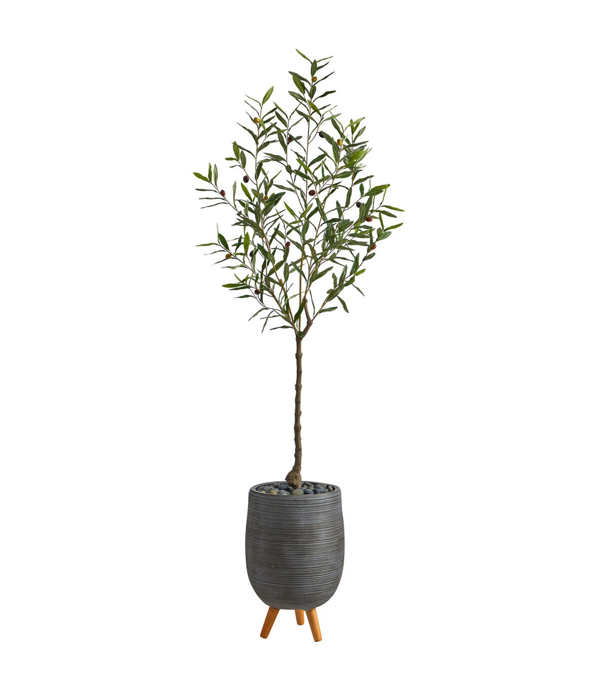Nearly Natural 70 Olive Artificial Tree in Gray Planter With St&