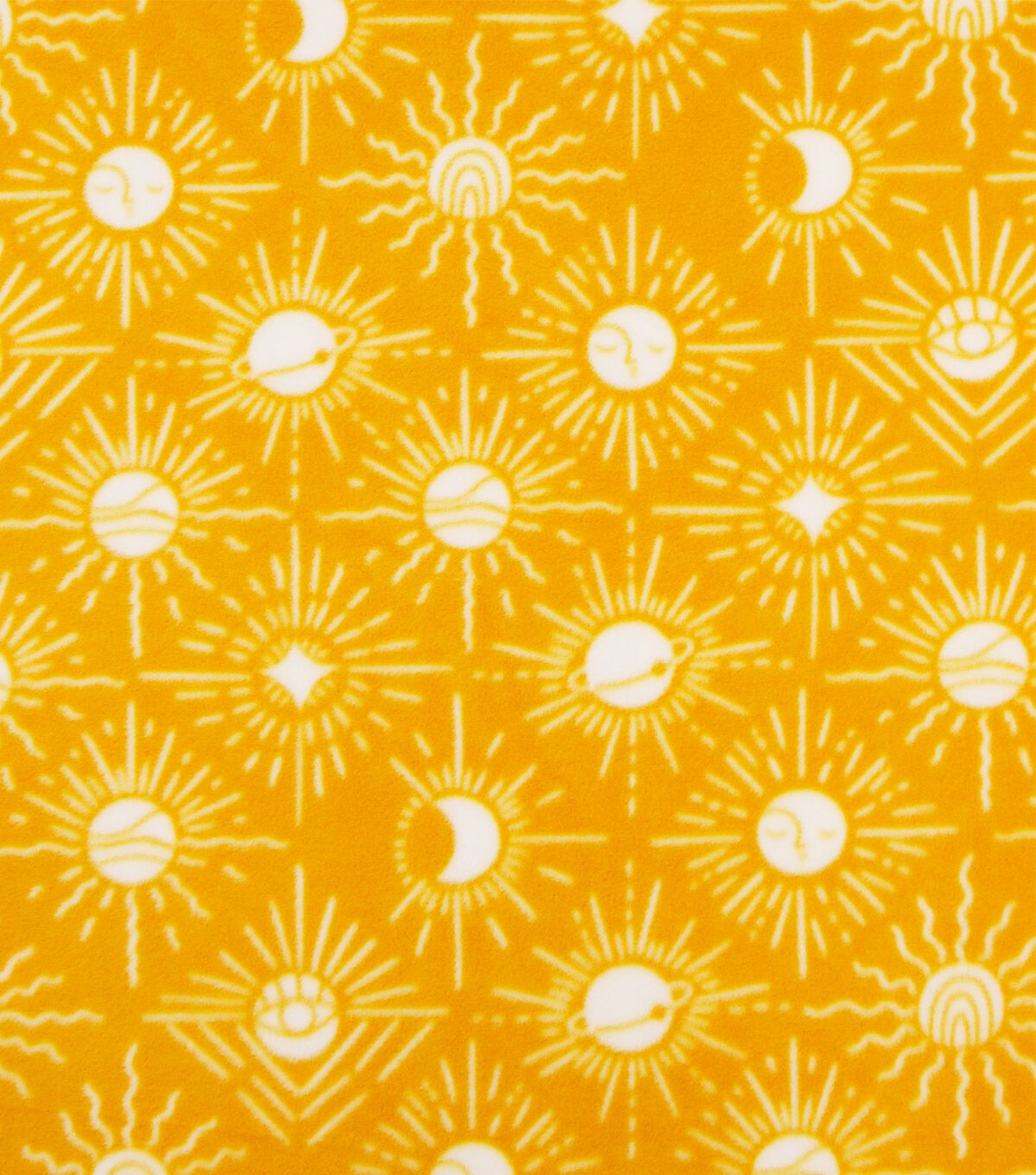 Moon Icons on Yellow Anti Pill Fleece Fabric