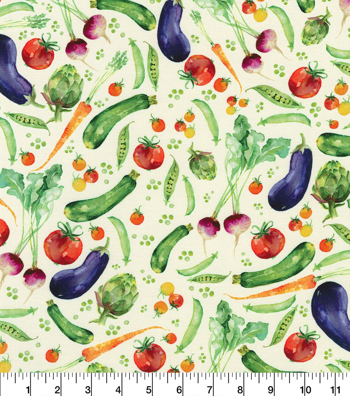 Robert Kaufman Fresh Veggies on White Novelty Cotton Fabric